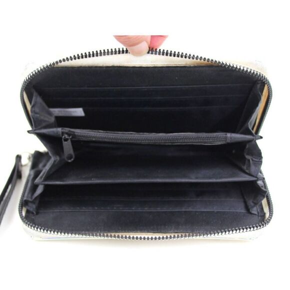 LIMITED EDITION MIRROR SILVER PVC ZIPPER CLUTCH WALLET ID CARD WRISTLET PURSE - Picture 7 of 10